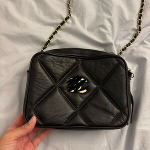 Elegant Black large Quilted Crossbody Bag chain faux leather clutch tassel